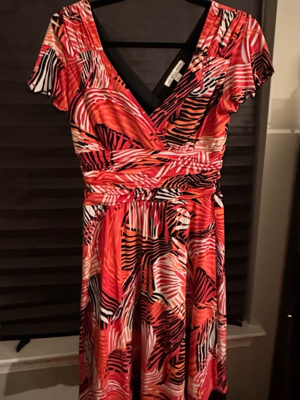 Sandra Darren Red & Black Abstract Wrap Midi Dress